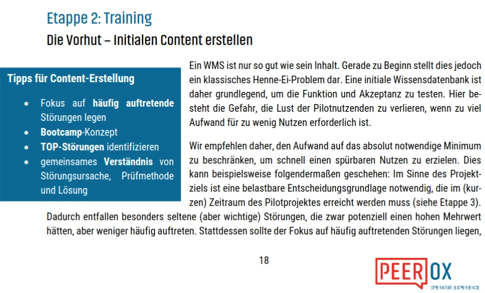 Ausschnitt des Whitepapers mit Empfehlungen zur Erstellung von initialem Content für ein Wissensmanagementsystem.