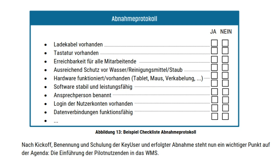 Beispielhafte Checkliste zur Systemabnahme aus dem Whitepaper für Produktionsverantwortliche.