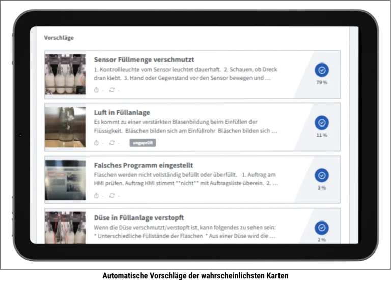 MADDOX Software zeigt automatische Lösungsvorschläge bei Maschinenstörung mit Wahrscheinlichkeitsangaben – KI-gestütztes Wissensmanagement in der Produktion
