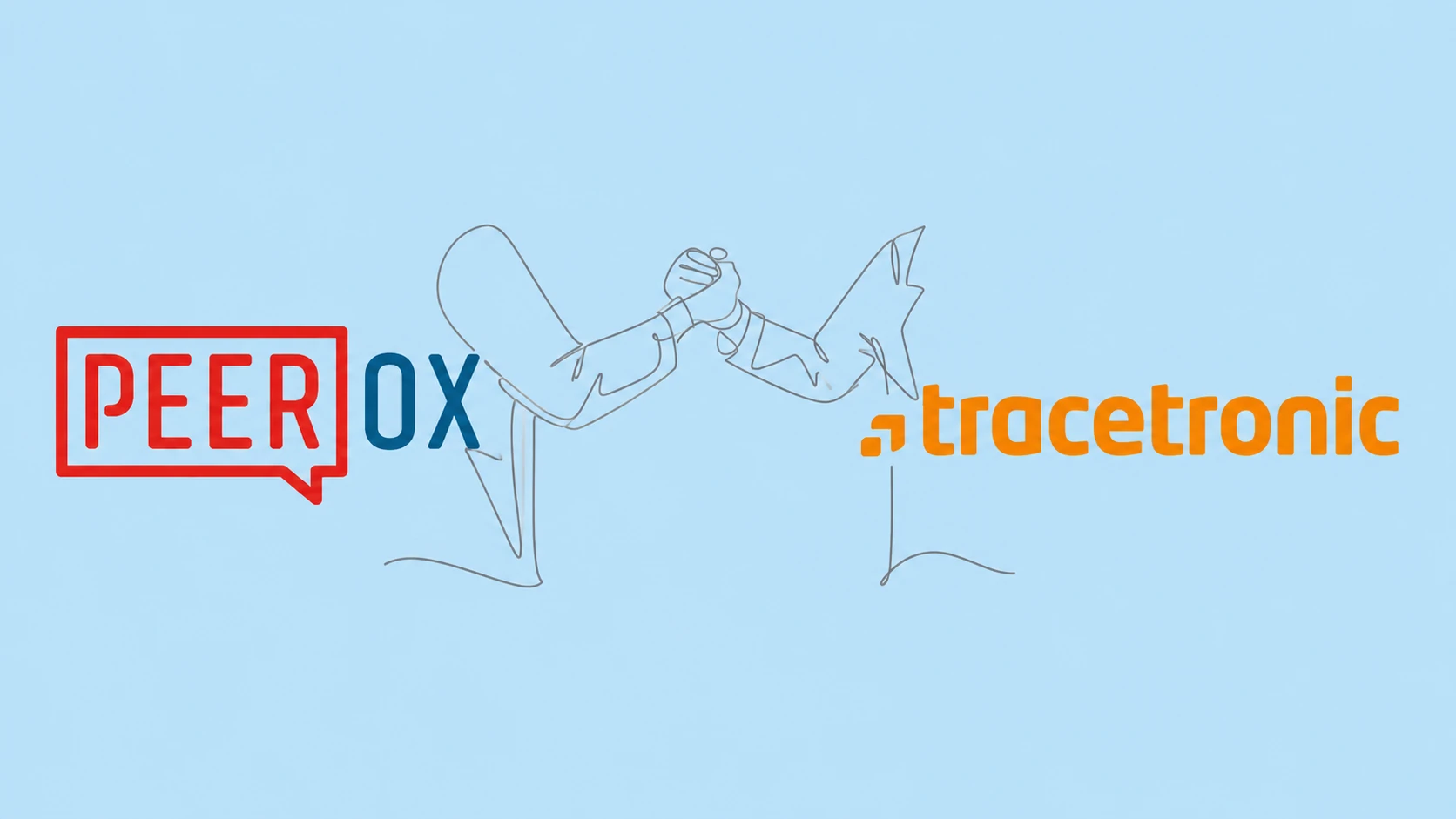 Peerox und tracetronic: Logos beider Dresdner Softwareunternehmen mit Händedruck, der die Mehrheitsbeteiligung und Partnerschaft symbolisiert